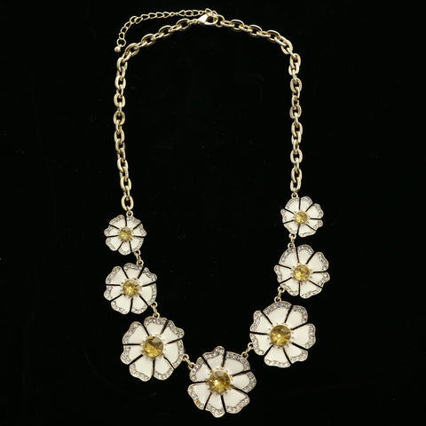 Luxury Crystal Flower Necklace Gold & White NWOT