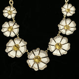 Luxury Crystal Flower Necklace Gold & White NWOT