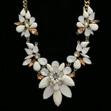 Luxury Crystal Flower Necklace Gold & White NWOT