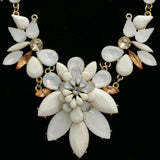 Luxury Crystal Flower Necklace Gold & White NWOT