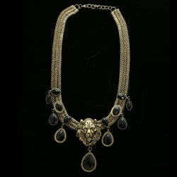 Luxury Faceted Loins Head Necklace Gold & Black NWOT