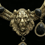 Luxury Faceted Loins Head Necklace Gold & Black NWOT