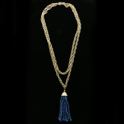 Luxury Faceted Beads Crystal Y-Necklace Gold & Blue NWOT