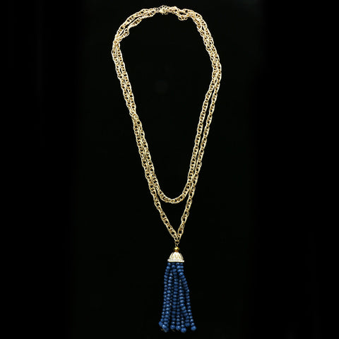 Luxury Faceted Beads Crystal Y-Necklace Gold & Blue NWOT