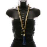 Luxury Faceted Beads Crystal Y-Necklace Gold & Blue NWOT
