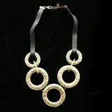 Luxury Hammered Finish Leather  Necklace Gold & Black NWOT