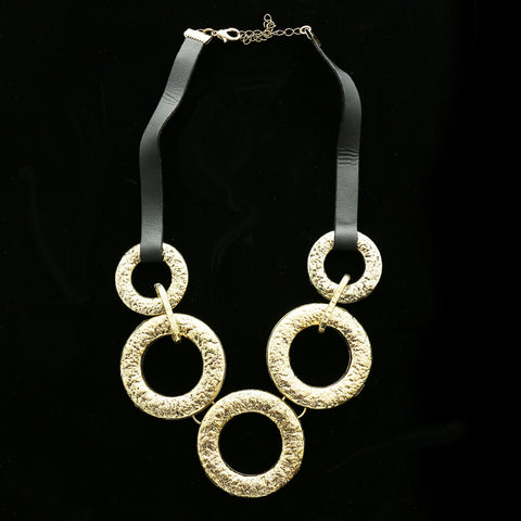 Luxury Hammered Finish Leather  Necklace Gold & Black NWOT