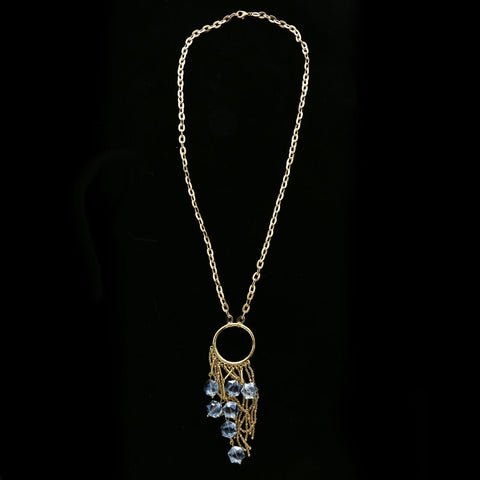 Luxury Faceted Y-Necklace Gold/Blue NWOT