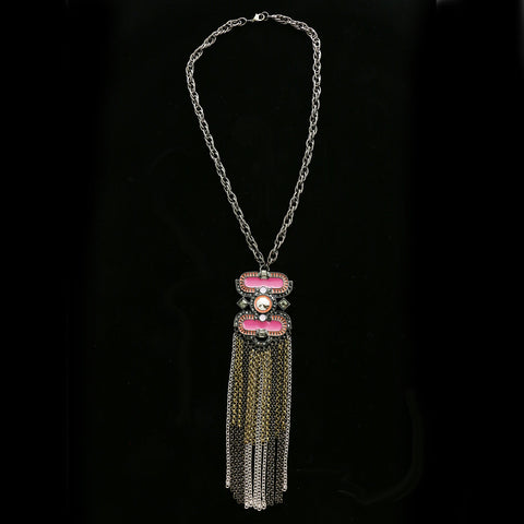 Luxury Crystal Y-Necklace Gunmetal/Pink NWOT