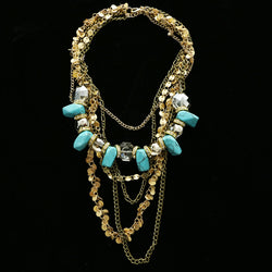 Luxury Semi-Precious Crystal Necklace Gold & Blue NWOT
