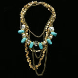 Luxury Semi-Precious Crystal Necklace Gold & Blue NWOT