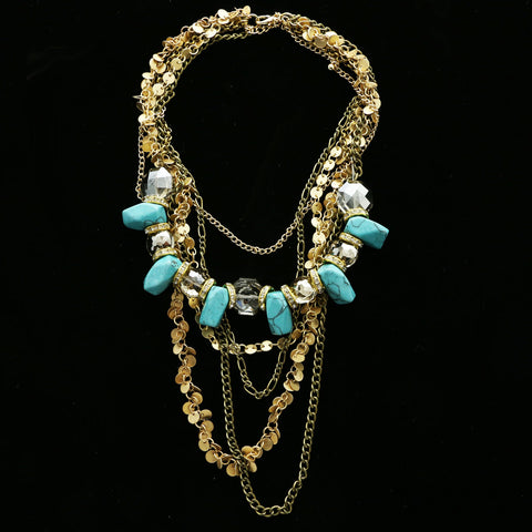 Luxury Semi-Precious Crystal Necklace Gold & Blue NWOT
