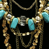 Luxury Semi-Precious Crystal Necklace Gold & Blue NWOT