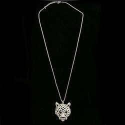 Luxury Crystal Panter Face Necklace Silver & Black NWOT
