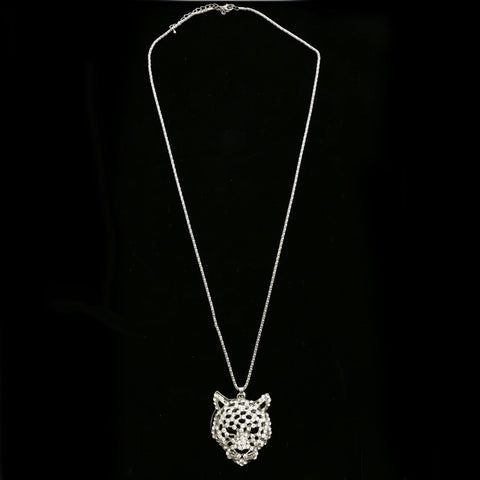 Luxury Crystal Panter Face Necklace Silver & Black NWOT