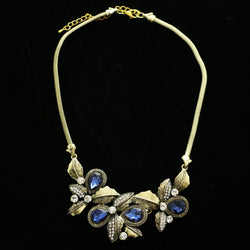 Luxury Crystal Flower Necklace Gold & Blue NWOT