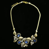 Luxury Crystal Flower Necklace Gold & Blue NWOT