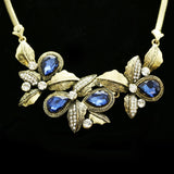 Luxury Crystal Flower Necklace Gold & Blue NWOT