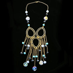 Luxury Faceted Necklace Gold/Blue NWOT