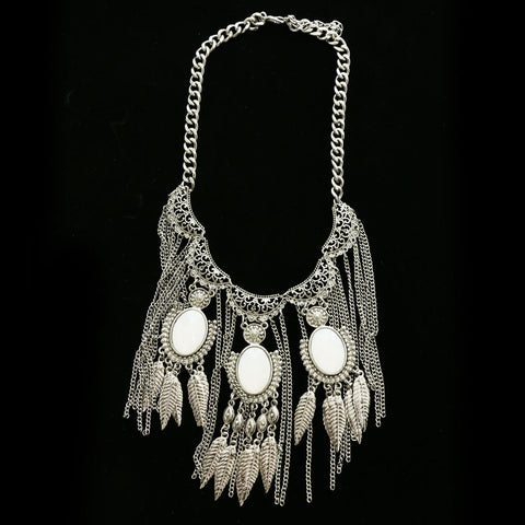 Luxury Leaf Necklace Silver/White NWOT