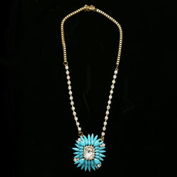 Luxury Crystal Necklace Gold/Blue NWOT