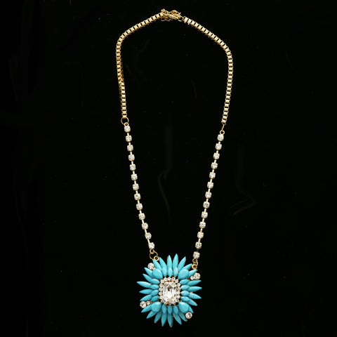 Luxury Crystal Necklace Gold/Blue NWOT