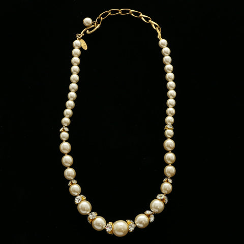 Luxury Crystal Pearl Necklace Gold & White NWOT