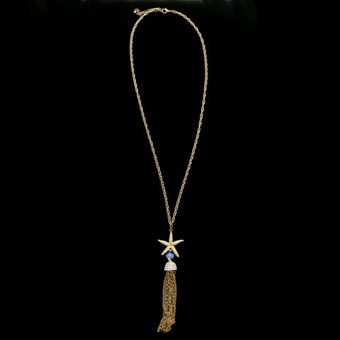 Luxury Crystal Starfish Y-Necklace Gold & Blue NWOT