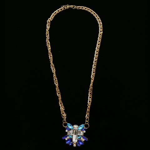 Luxury Crystal Necklace Gold/Blue NWOT