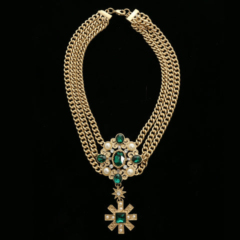 Luxury Crystal Pearl Necklace Gold & Green NWOT