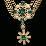 Luxury Crystal Pearl Necklace Gold & Green NWOT