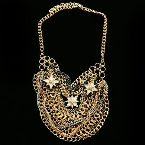 Luxury Crystal Star Necklace Gold & Black NWOT