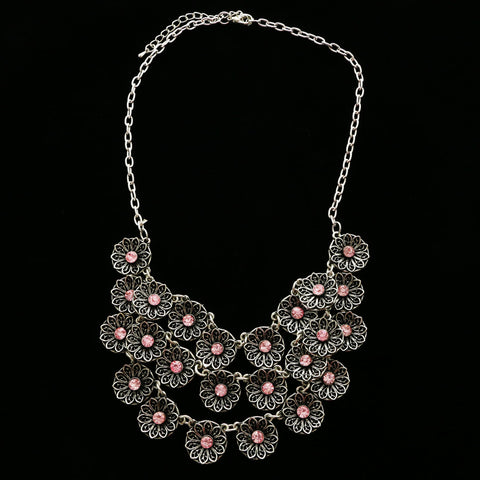 Luxury Flowers Necklace Silver/Pink NWOT