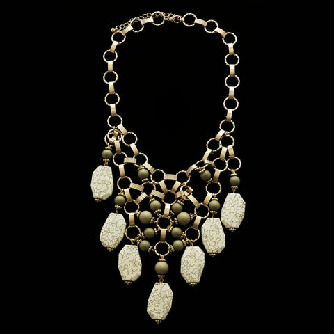 Luxury Semi-Precious Necklace Gold/White NWOT