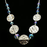 Luxury Faceted Hammered Finish Necklace Silver & Blue NWOT