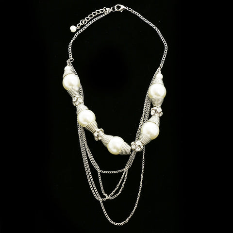 Luxury Crystal Pearl Necklace Silver & White NWOT