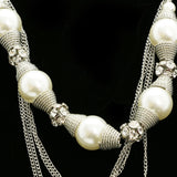 Luxury Crystal Pearl Necklace Silver & White NWOT
