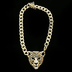 Luxury Crystal Cheetah Face Choker-Necklace Gold NWOT