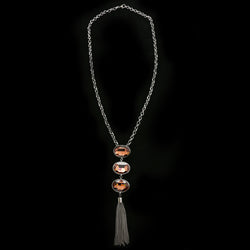 Luxury Crystal Y-Necklace Gunmetal/Pink NWOT
