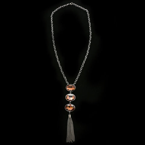Luxury Crystal Y-Necklace Gunmetal/Pink NWOT
