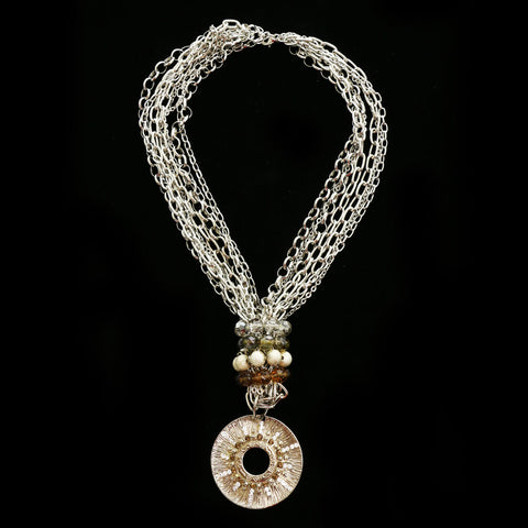 Luxury Crystal Necklace Silver/Brown NWOT