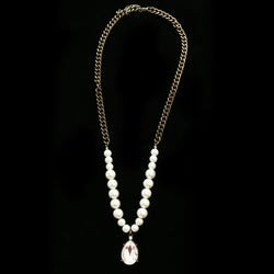Luxury Crystal Antiqued Necklace Gold & White NWOT