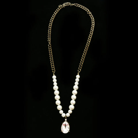 Luxury Crystal Antiqued Necklace Gold & White NWOT