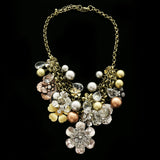 Luxury Crystal Flowers Necklace Gold & Brown NWOT
