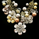 Luxury Crystal Flowers Necklace Gold & Brown NWOT