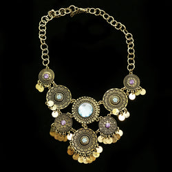 Luxury Faceted Antiqued Necklace Gold & Blue NWOT