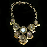 Luxury Faceted Antiqued Necklace Gold & Blue NWOT