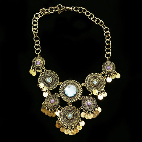 Luxury Faceted Antiqued Necklace Gold & Blue NWOT