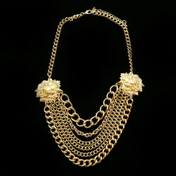 Luxury Lions Face Necklace Gold NWOT