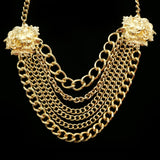 Luxury Lions Face Necklace Gold NWOT